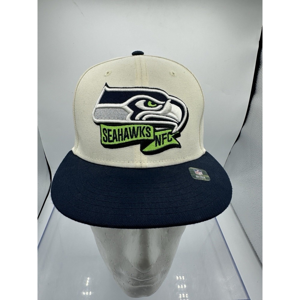 New Era Seattle Seahawks NFC Champs 2022 Cream Sideline Fitted Hat Size 7 7/8